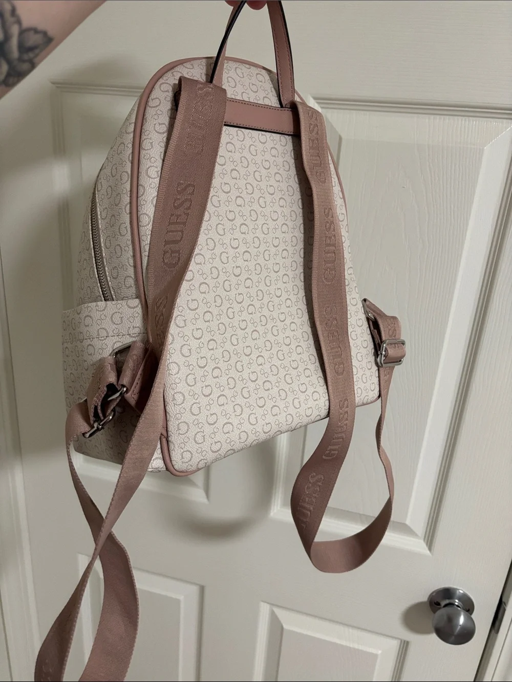 GUESS Blush Pink Logo-Print Mini Backpack